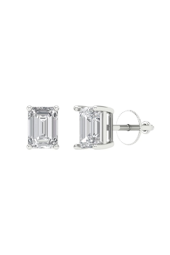 2Ct Clear Emerald Cut VVS1 Screw Back Stud 14k Solid hypoallergenic Gold Designer Earrings For April