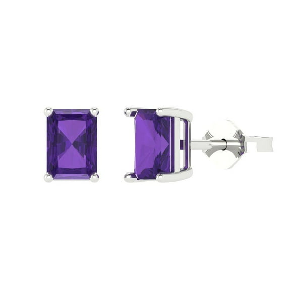 Clara Pucci 2Ct Natural Amethyst Emerald Cut VVS1 Push Back Stud 14k Solid hypoallergenic Gold Designer Earrings For February