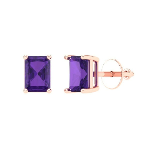 Clara Pucci 2Ct Natural Amethyst Emerald Cut VVS1 Screw Back Stud 14k Solid hypoallergenic Gold Designer Earrings For February