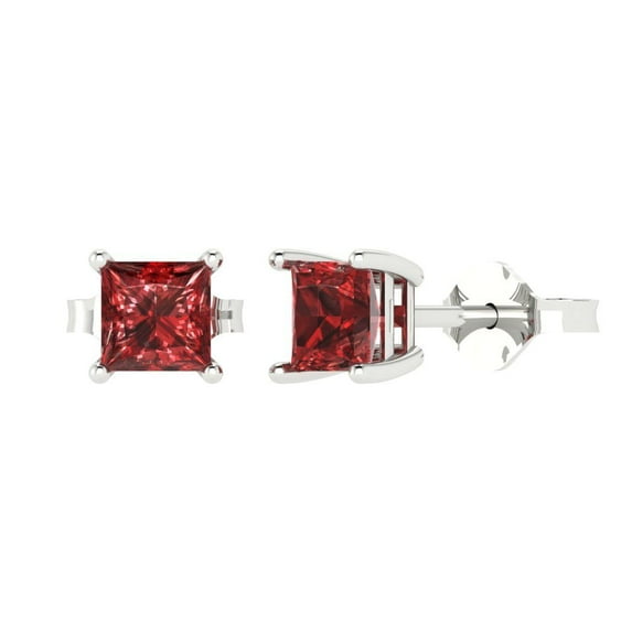 Clara Pucci 2Ct Natural Garnet Princess Cut VVS1 Push Back Stud 18k Solid hypoallergenic Gold Designer Earrings For January