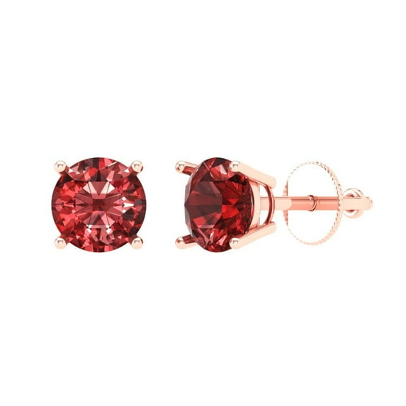 Clara Pucci 2Ct Natural Garnet Round Cut VVS1 Screw Back Stud 14k Solid hypoallergenic Gold Designer Earrings For January
