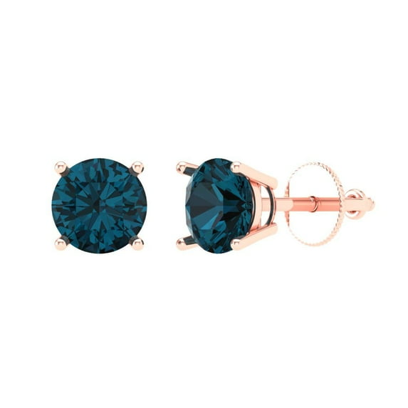 Clara Pucci 2Ct Natural London Blue Topaz Round Cut VVS1 Screw Back Stud 14k Solid hypoallergenic Gold Designer Earrings For December