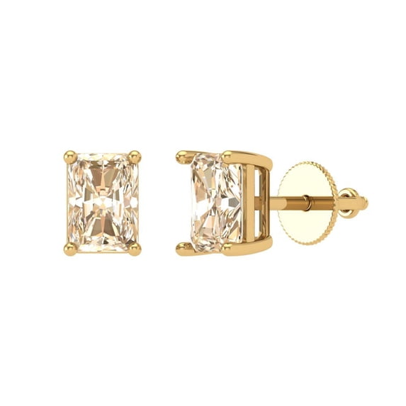 Clara Pucci 2Ct Natural Morganite Emerald Cut VVS1 Screw Back Stud 14k Solid hypoallergenic Gold Designer Earrings For February