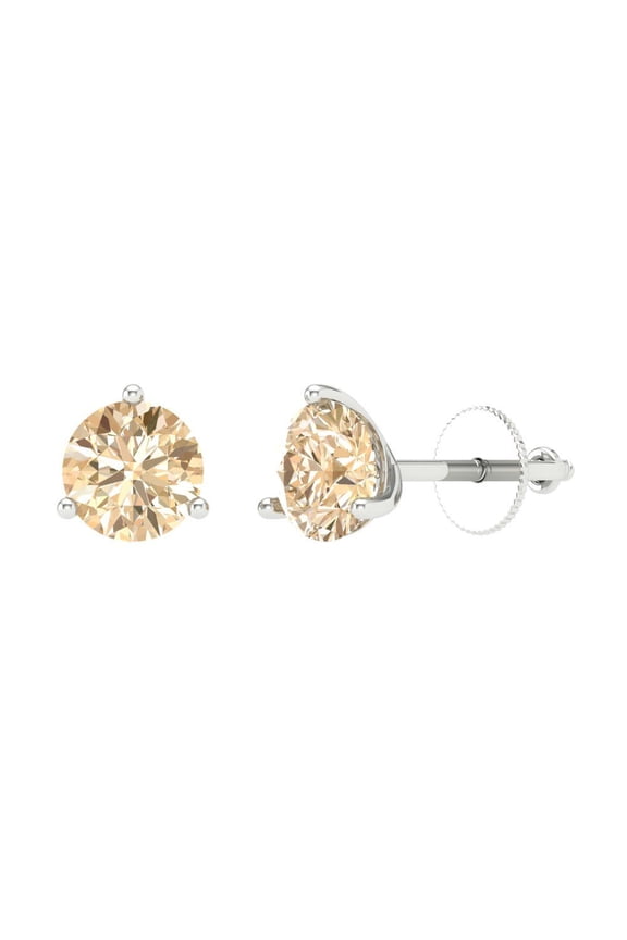 2Ct Natural Morganite Round Cut VVS1 Screw Back Stud 14k Solid hypoallergenic Gold Designer Earrings For February