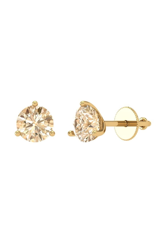 2Ct Natural Morganite Round Cut VVS1 Screw Back Stud 14k Solid hypoallergenic Gold Designer Earrings For February