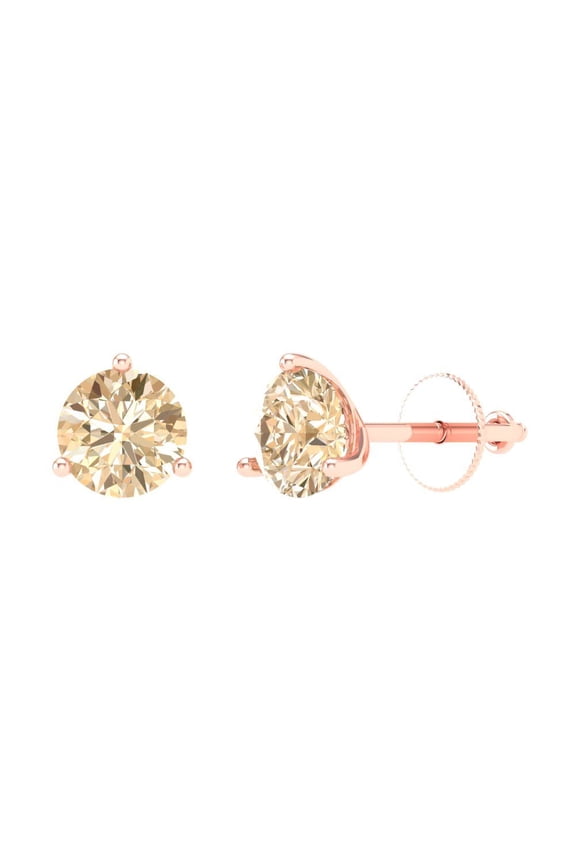2Ct Natural Morganite Round Cut VVS1 Screw Back Stud 14k Solid hypoallergenic Gold Designer Earrings For February