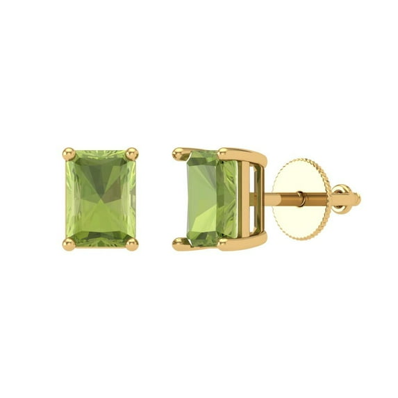 Clara Pucci 2Ct Natural Peridot Emerald Cut VVS1 Screw Back Stud 14k Solid hypoallergenic Gold Designer Earrings For August