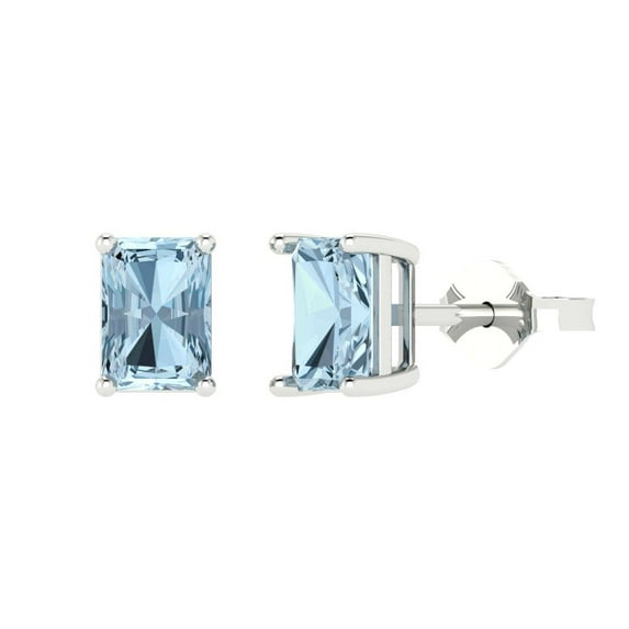 Clara Pucci 2Ct Natural Swiss Blue Topaz Emerald Cut VVS1 Push Back Stud 18k Solid hypoallergenic Gold Designer Earrings For December