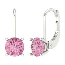 Clara Pucci 2Ct Pink Round Cut VVS1 Lever Back Drop Dangle 18k Solid hypoallergenic Gold Designer Earrings For April