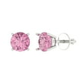 thumbnail image 1 of Clara Pucci 2Ct Pink Round Cut VVS1 Screw Back Stud 18k Solid hypoallergenic Gold Designer Earrings For April, 1 of 7