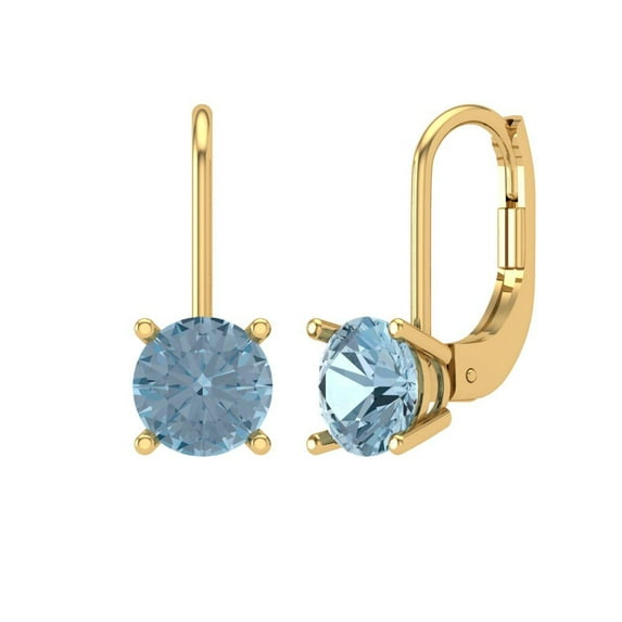 Clara Pucci 2Ct Blue Round Cut VVS1 Lever Back Drop Dangle 14k Solid hypoallergenic Gold Designer Earrings For April