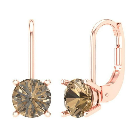 Clara Pucci 2Ct Champagne Round Cut VVS1 Lever Back Drop Dangle 18k Solid hypoallergenic Gold Designer Earrings For April