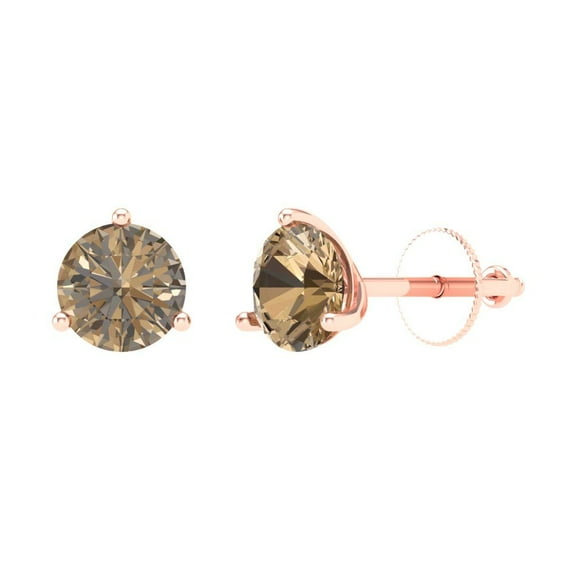 Clara Pucci 2Ct Champagne Round Cut VVS1 Screw Back Stud 14k Solid hypoallergenic Gold Designer Earrings For April