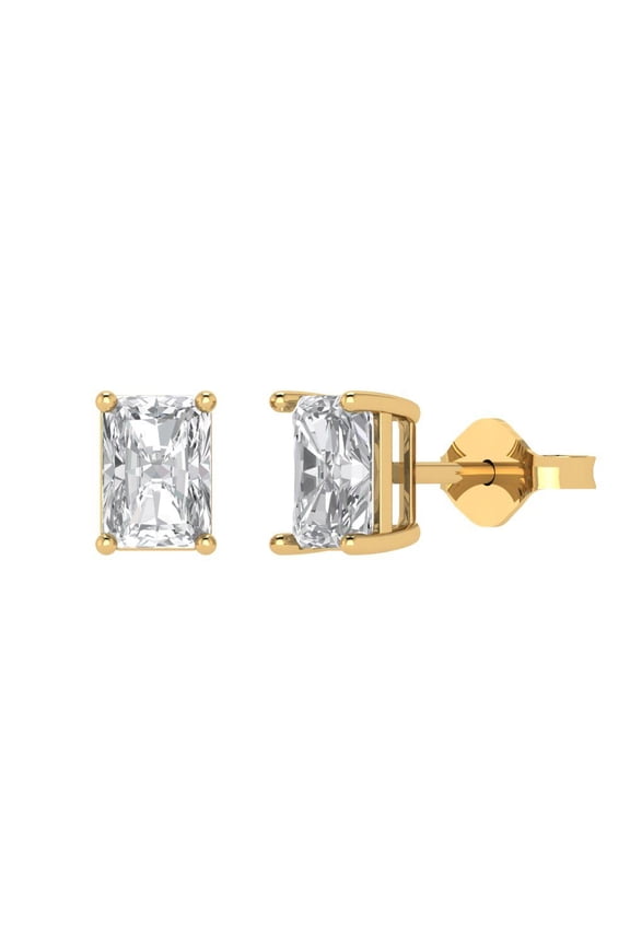 2Ct Clear Emerald Cut VVS1 Push Back Stud 18k Solid hypoallergenic Gold Designer Earrings For April