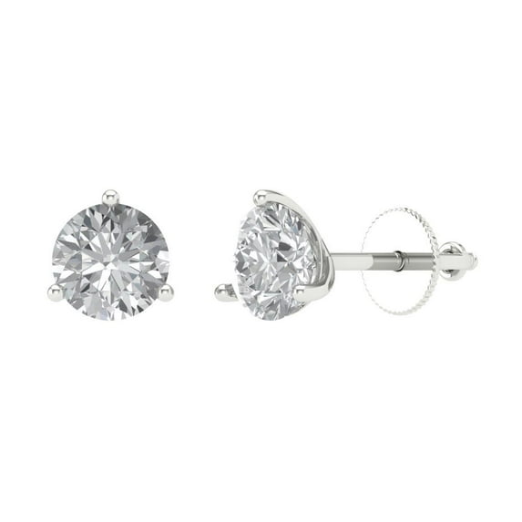 Clara Pucci 2Ct Clear Round Cut VVS1 Screw Back Stud 18k Solid hypoallergenic Gold Designer Earrings For April