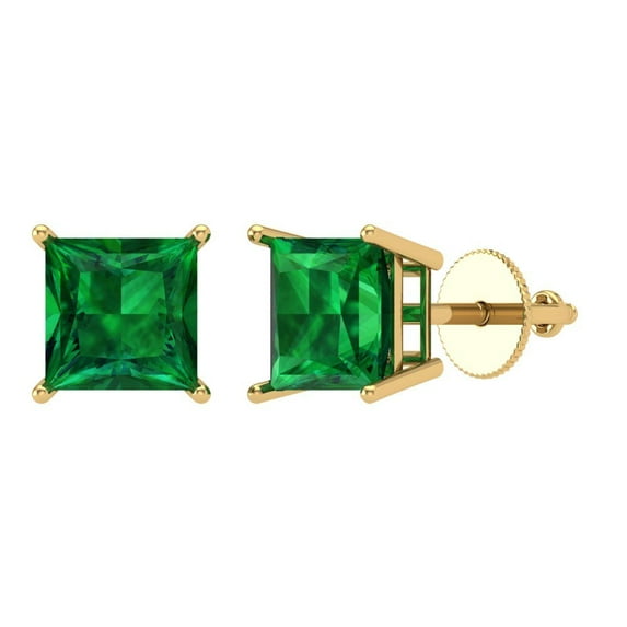 Clara Pucci 2Ct Emerald Princess Cut VVS1 Screw Back Stud 18k Solid hypoallergenic Gold Designer Earrings For May