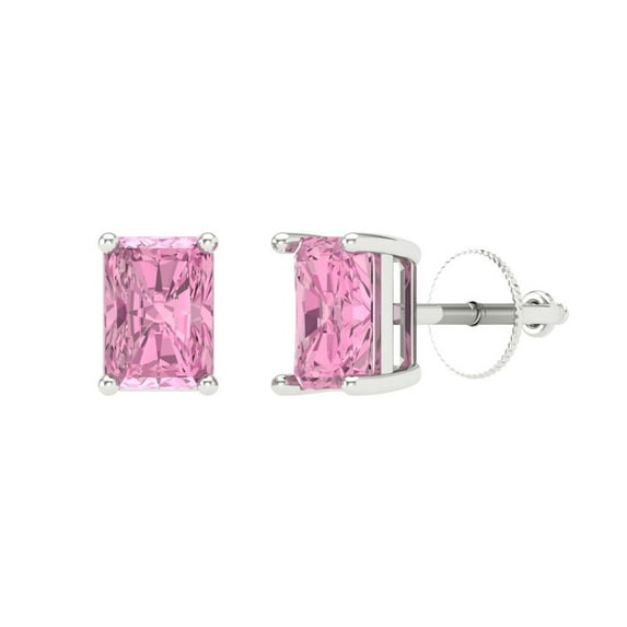 Clara Pucci 2Ct Pink Emerald Cut VVS1 Screw Back Stud 18k Solid hypoallergenic Gold Designer Earrings For April