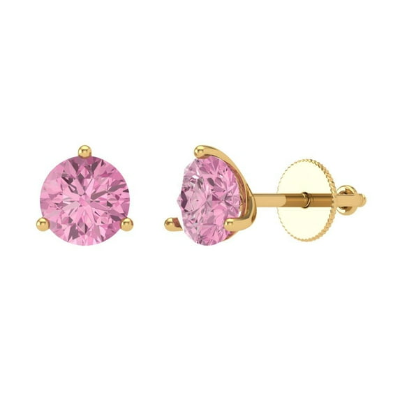 Clara Pucci 2Ct Pink Round Cut VVS1 Screw Back Stud 14k Solid hypoallergenic Gold Designer Earrings For April