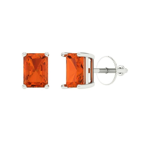 Clara Pucci 2Ct Red Emerald Cut VVS1 Screw Back Stud 18k Solid hypoallergenic Gold Designer Earrings For April