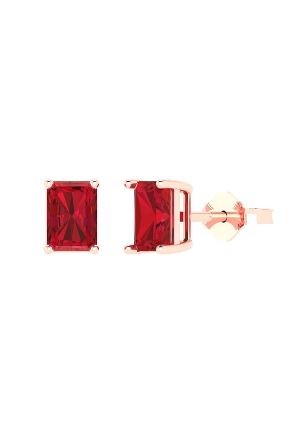 2Ct Ruby Emerald Cut VVS1 Push Back Stud 14k Solid hypoallergenic Gold Designer Earrings For July
