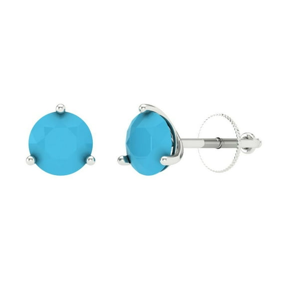Clara Pucci 2Ct Turquoise Round Cut VVS1 Screw Back Stud 14k Solid hypoallergenic Gold Designer Earrings For December