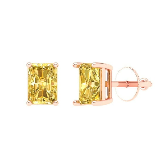 Clara Pucci 2Ct Yellow Emerald Cut VVS1 Screw Back Stud 18k Solid hypoallergenic Gold Designer Earrings For April