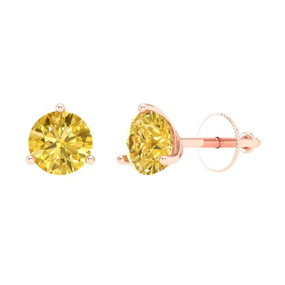 Clara Pucci 2Ct Yellow Round Cut VVS1 Screw Back Stud 18k Solid hypoallergenic Gold Designer Earrings For April