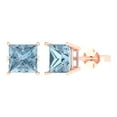 thumbnail image 1 of 3 ct Push-Back Stud Earrings for Women | 6.5mm Princess Cut Simulated Blue Diamond | 18K Rose Gold, 1 of 5