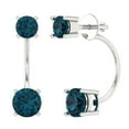 thumbnail image 1 of 14K Solid Gold Screw Back Stud Earrings for Women | 3 cttw Round Cut Natural London Blue Topaz | White Gold, 1 of 5