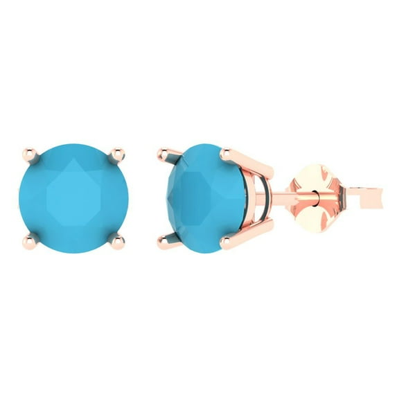 3 ct Push-Back Stud Earrings for Women | 7.5mm Round Cut Simulated Turquoise | 18K Rose Gold