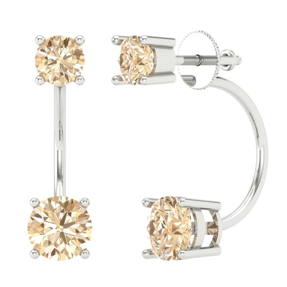 3 ct Screw-Back Stud Earrings for Women | 6.5mm Round Cut Natural Morganite | 18K White Gold