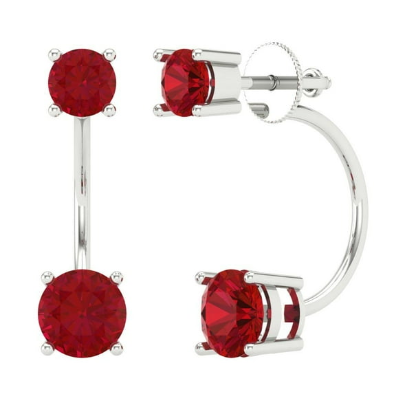Clara Pucci 3.0 ct Brilliant Round Cut Solitaire Studs VVS1 Genuine Conflict free Red Ruby Solid 14K White Gold Designer Everyday Earrings Screw back