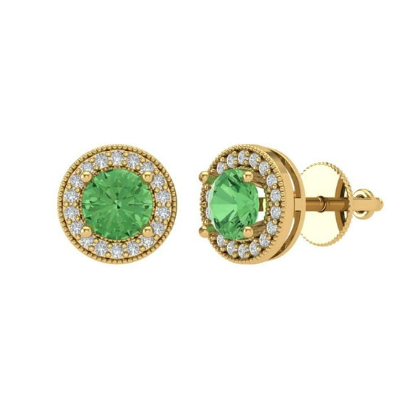 Clara Pucci 3.54 ct Brilliant Round Cut Halo Studs VVS1 Genuine Conflict free Green Zircon Solid 14K Yellow Gold Designer Everyday Earrings Screw back