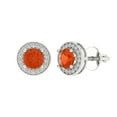 thumbnail image 1 of Clara Pucci 3.54 ct Brilliant Round Cut Halo Studs VVS1 Genuine Conflict free Red Zircon Solid 18K White Gold Designer Everyday Earrings Screw back, 1 of 5