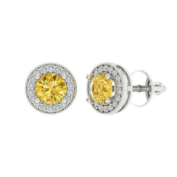 Clara Pucci 3.54 ct Brilliant Round Cut Halo Studs VVS1 Genuine Conflict free Yellow Zircon Solid 14K White Gold Designer Everyday Earrings Screw back