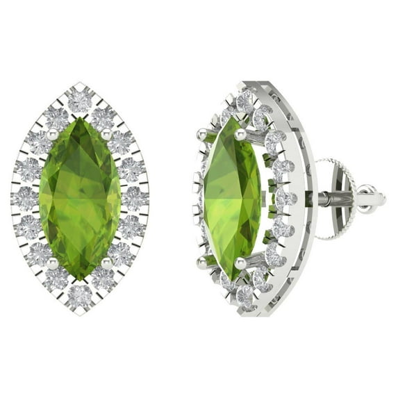 3.8 ct Screw-Back Stud Earrings for Women | 12X6mm Marquise Cut Natural Peridot | 18K White Gold