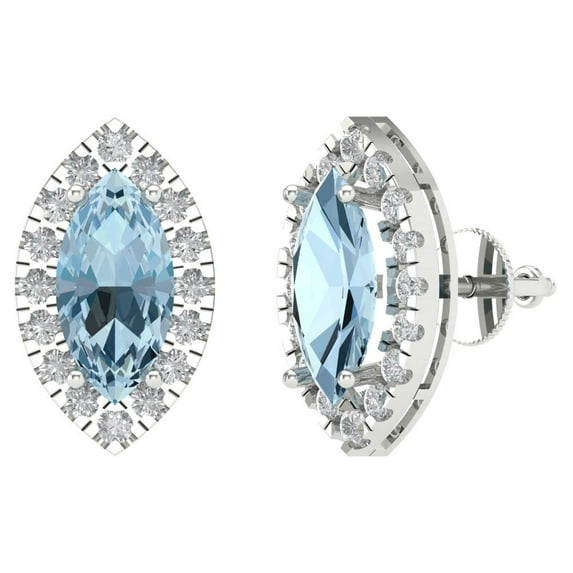 Clara Pucci 3.8Ct Natural Swiss Blue Topaz Marquise Cut VVS1 Screw Back Stud 18k Solid hypoallergenic Gold Designer Earrings For December