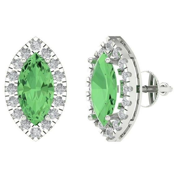 Clara Pucci 3.8Ct Green Marquise Cut VVS1 Screw Back Stud 18k Solid hypoallergenic Gold Designer Earrings For April