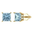 thumbnail image 1 of 3 ct Screw-Back Stud Earrings for Women | 6.5mm Princess Cut Simulated Blue Diamond | 18K Yellow Gold, 1 of 5