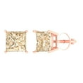 thumbnail image 1 of 3 ct Screw-Back Stud Earrings for Women | 6.5mm Princess Cut Natural Morganite | 18K Rose Gold, 1 of 5
