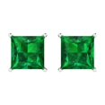 thumbnail image 1 of 3 ct Push-Back Stud Earrings for Women | 6.5mm Princess Cut Simulated Emerald | 18K White Gold, 1 of 5