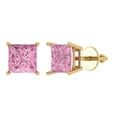 thumbnail image 1 of 14K Solid Gold Screw Back Stud Earrings for Women | 3 cttw Princess Cut Simulated Pink Diamond | Yellow Gold, 1 of 5