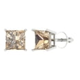 thumbnail image 1 of 3 ct Screw-Back Stud Earrings for Women | 6.5mm Princess Cut Yellow Moissanite | 18K White Gold, 1 of 5