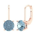 thumbnail image 1 of 3 ct Lever-Back Drop Dangle Earrings for Women | 7.5mm Round Cut Natural Aquamarine | 18K Rose Gold, 1 of 5