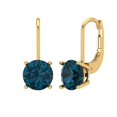thumbnail image 1 of 14K Solid Gold Lever Back Stud Earrings for Women | 3 cttw Round Cut Natural London Blue Topaz | Yellow Gold, 1 of 5