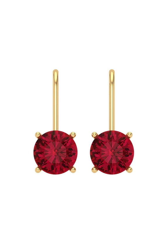 3 ct Brilliant Round Cut Drop Dangle VVS1 Genuine Conflict free Red Ruby Solid 14K Yellow Gold Designer Everyday Earrings Lever Back