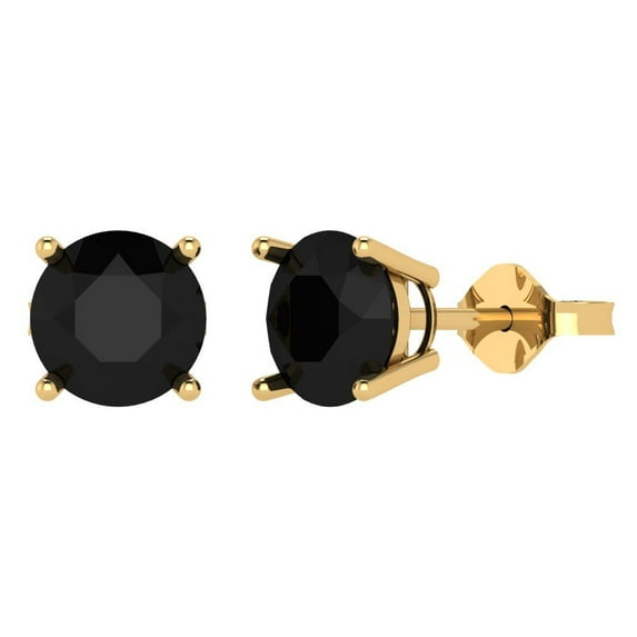 3 ct Push-Back Stud Earrings for Women | 7.5mm Round Cut Natural Onyx | 18K Yellow Gold