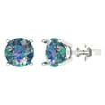 thumbnail image 1 of 14K Solid Gold Push Back Stud Earrings for Women | 3 cttw Round Cut Blue Moissanite | White Gold, 1 of 5