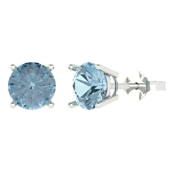 3 ct Push-Back Stud Earrings for Women | 7.5mm Round Cut Natural Sky Blue Topaz | 18K White Gold