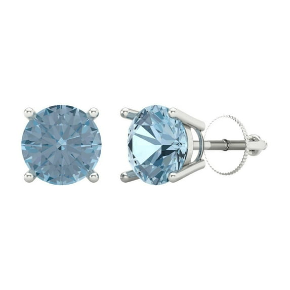 3 ct Screw-Back Stud Earrings for Women | 7.5mm Round Cut Natural Swiss Blue Topaz | 18K White Gold